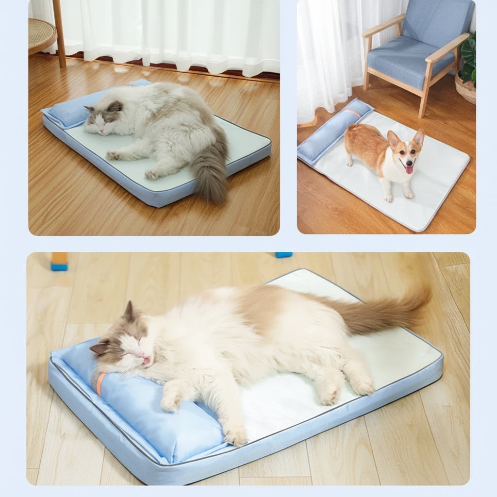 Summer Cooling Dog Bed for Large Medium Dog Puppy Orthopedic Memory Foam Mat with Pillow Breathable Waterproof Washable