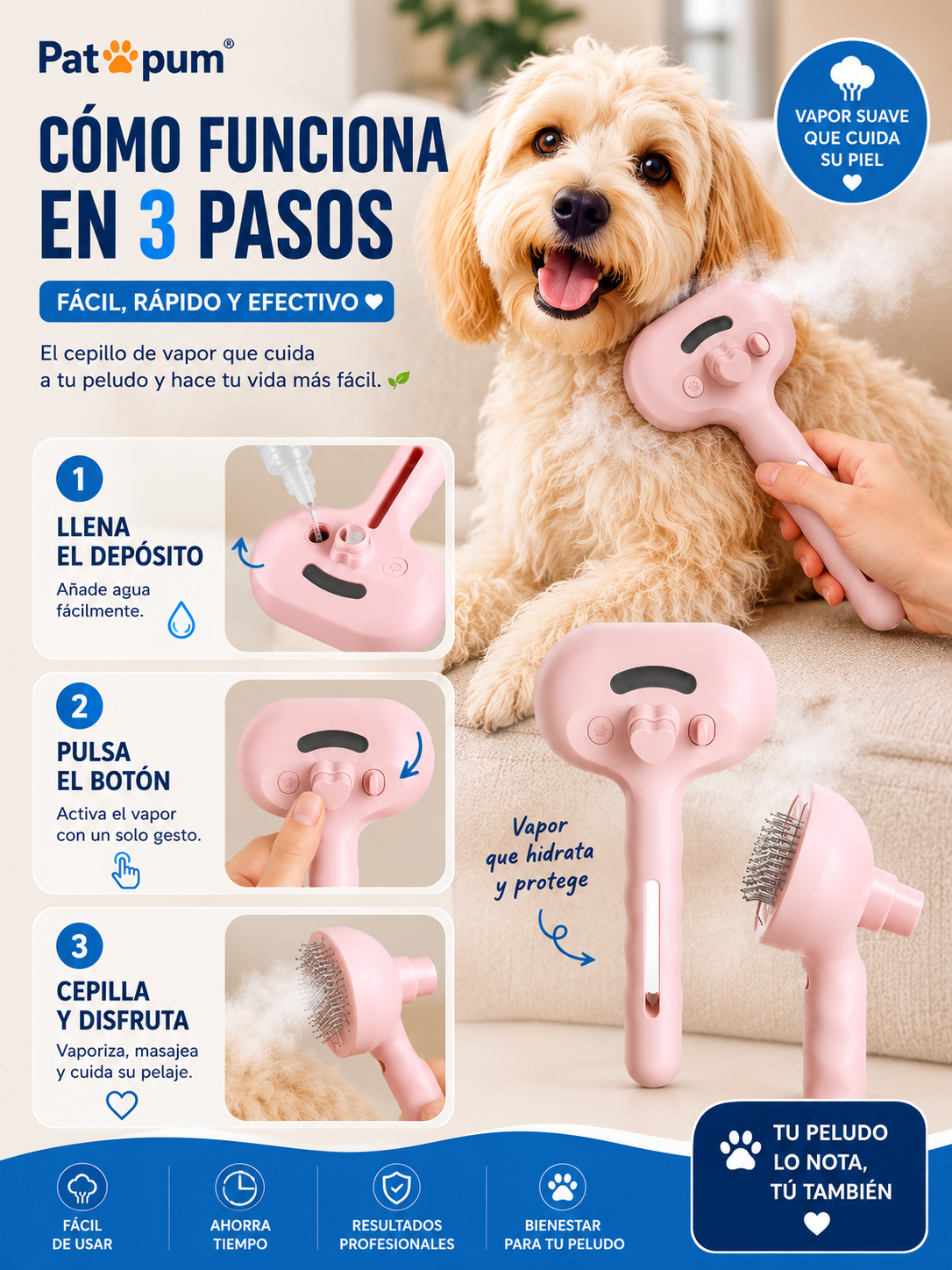 Cepillo de Vapor para Perros y Gatos
