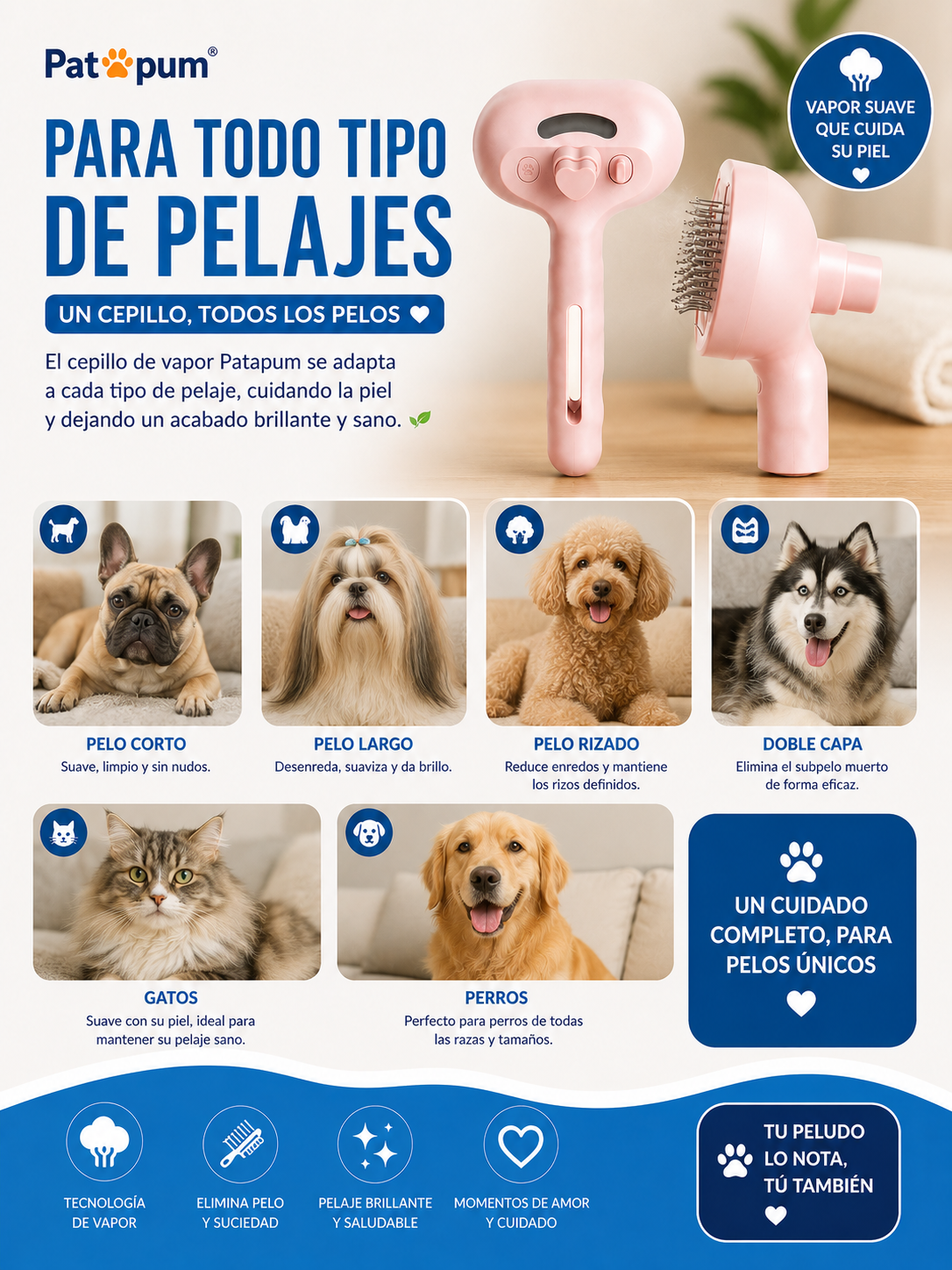 Cepillo de Vapor para Perros y Gatos