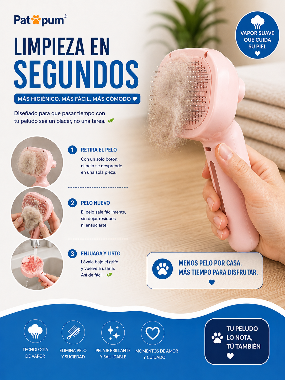 Cepillo de Vapor para Perros y Gatos