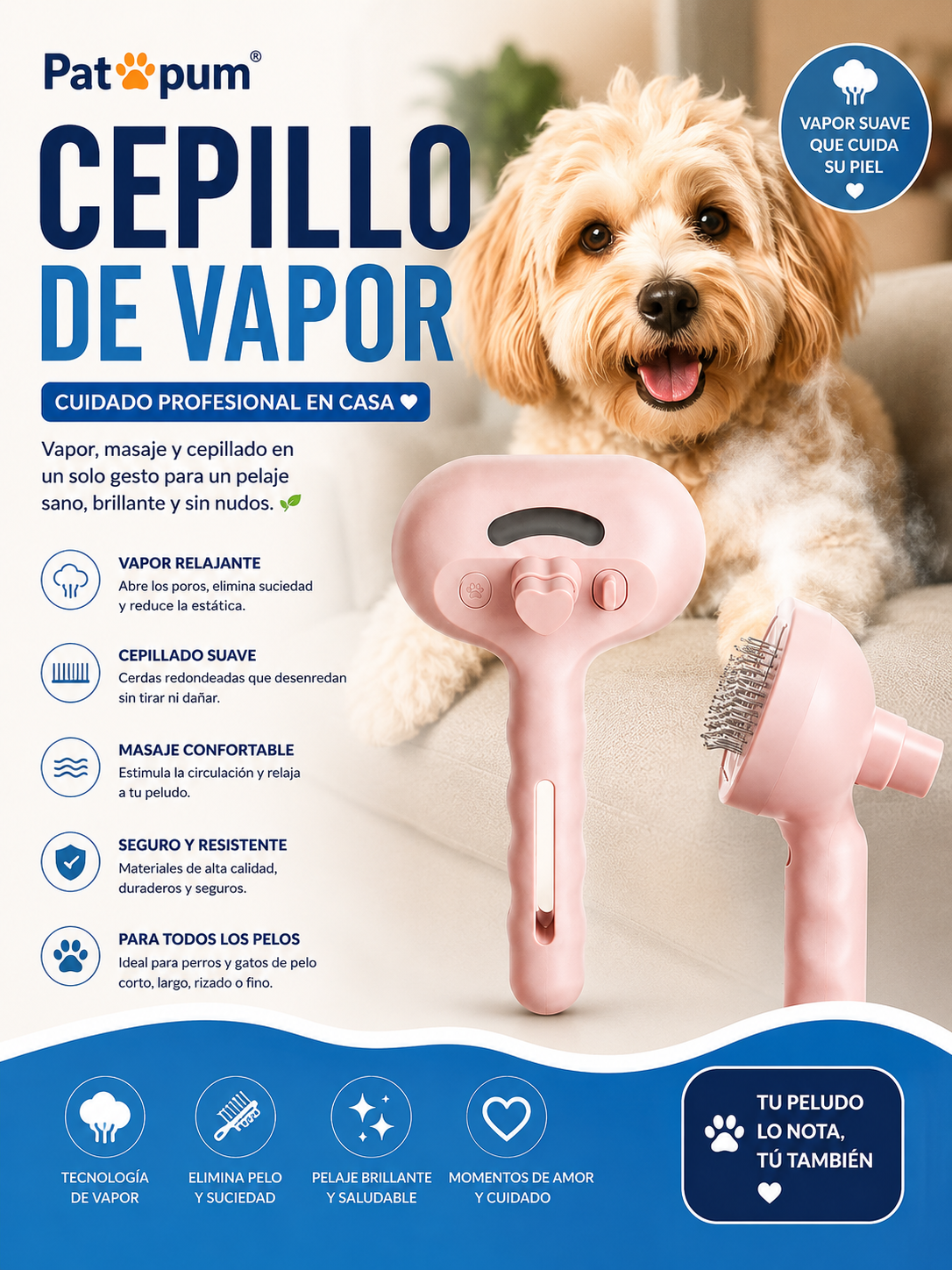 Cepillo de Vapor para Perros y Gatos