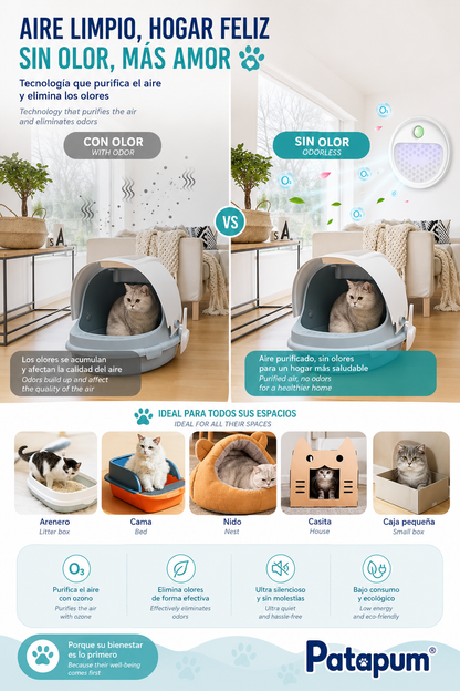 Purificador Inteligente para Arenero de Gatos | Batería de 4000 mAh | Patapum