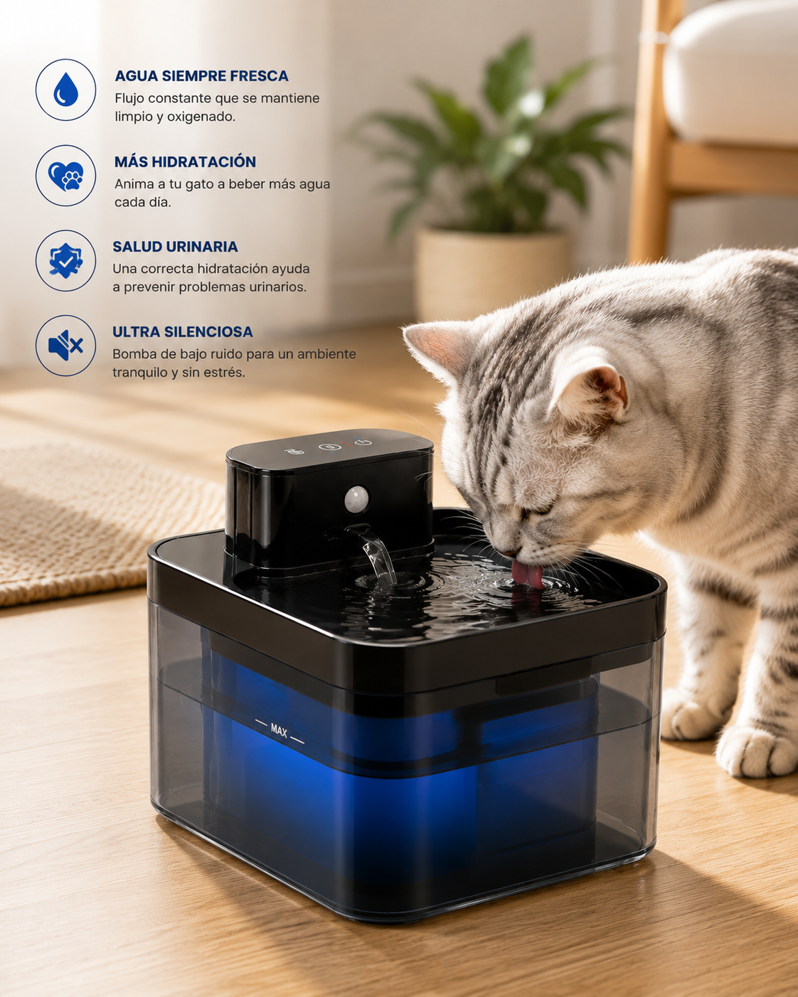 Fuente de Agua Inteligente 2,2 L para Gatos | Patapum™