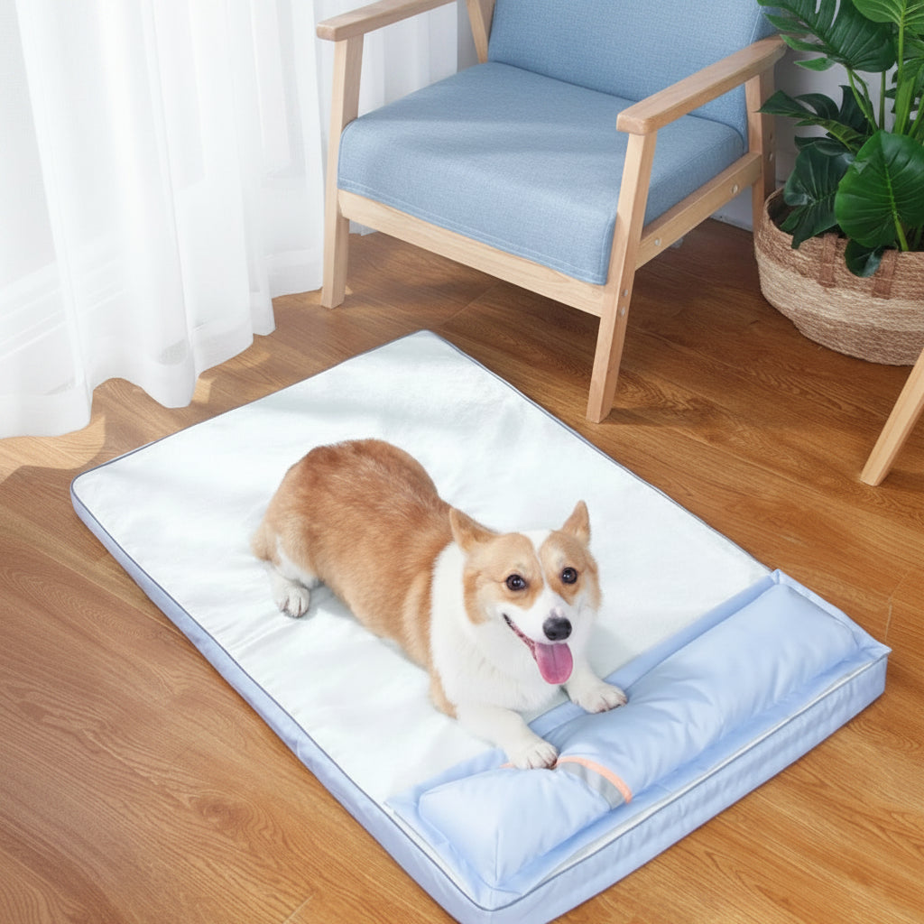 Summer Cooling Dog Bed for Large Medium Dog Puppy Orthopedic Memory Foam Mat with Pillow Breathable Waterproof Washable